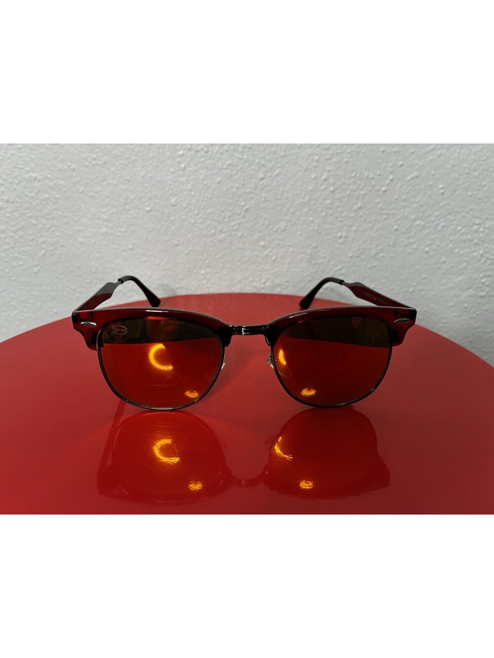 Sky Eyewear Clubmaster Men’s Sunglasses Red Metallic Frame Mirrored UV400 Retro